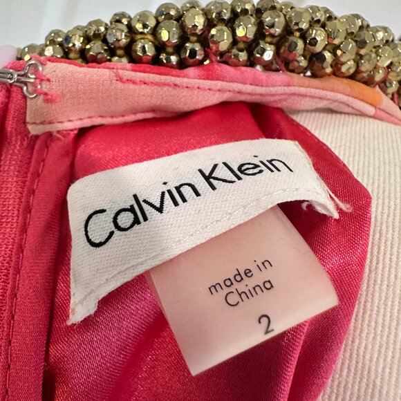 Calvin Klein Halter Embellished Floral Front Slit Wedding Guest Dress Size 2 - Picture 8 of 9